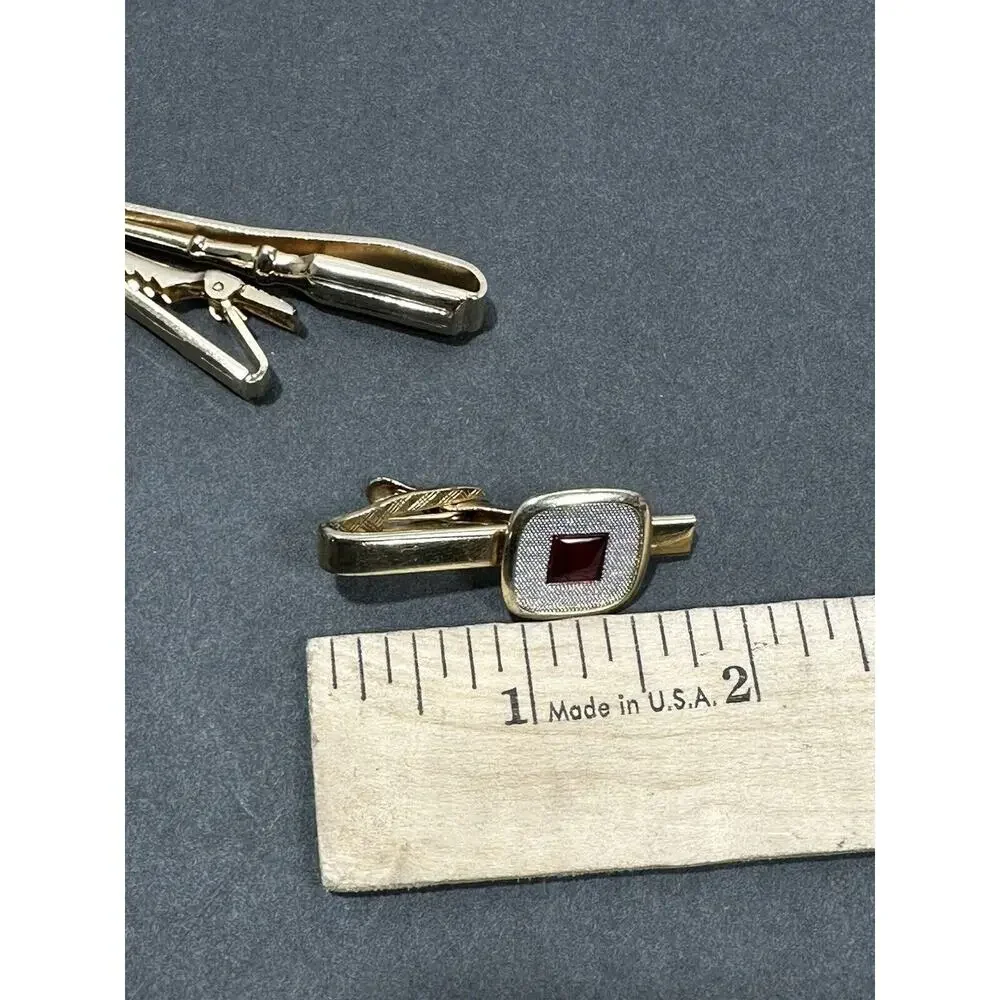 Lot Of‎ 4 Vintage Tie Clip Bar Clasp Gold Tone Stone Small Arson & More